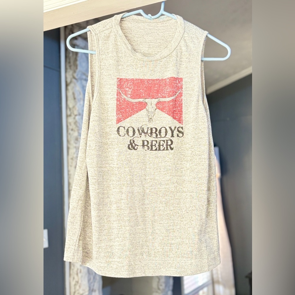 Cowboys & Beer Sleeveless Top - Gray